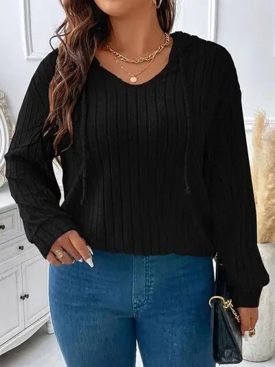 Blue Zone Planet |  Plus Size Drawstring Dropped Shoulder Hooded T-Shirt BLUE ZONE PLANET