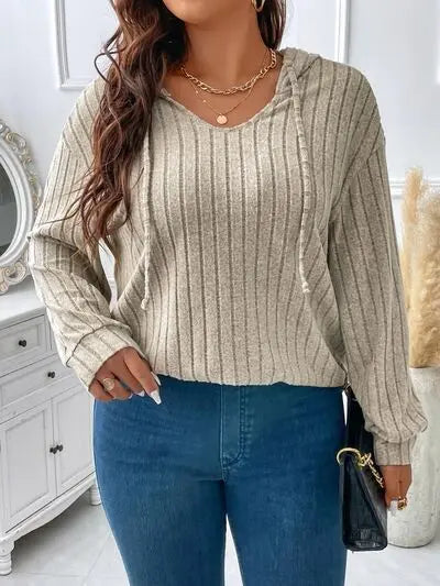 Blue Zone Planet |  Plus Size Drawstring Dropped Shoulder Hooded T-Shirt BLUE ZONE PLANET