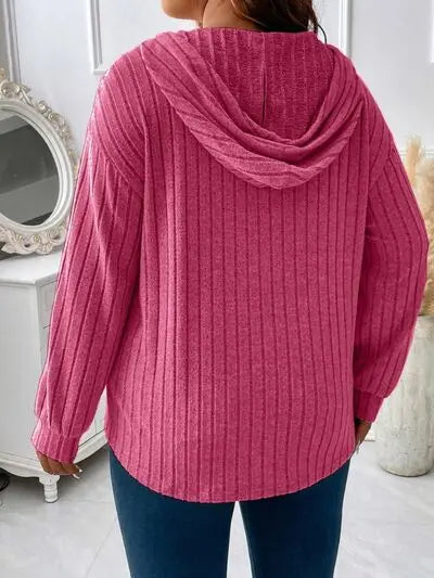 Blue Zone Planet |  Plus Size Drawstring Dropped Shoulder Hooded T-Shirt BLUE ZONE PLANET
