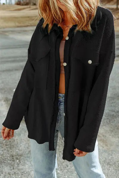 Blue Zone Planet |  Pocketed Button Up Droppped Shoulder Jacket BLUE ZONE PLANET