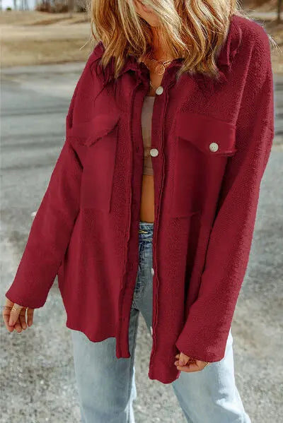 Blue Zone Planet |  Pocketed Button Up Droppped Shoulder Jacket BLUE ZONE PLANET