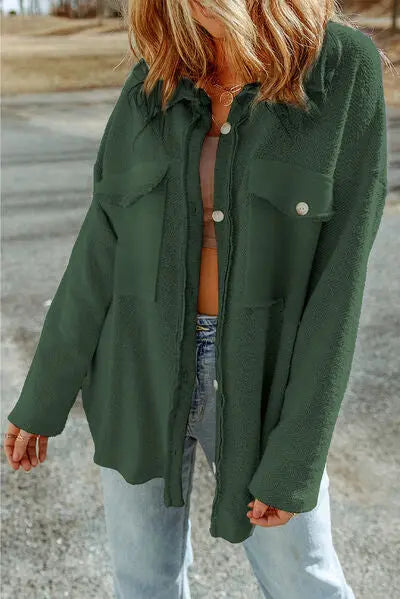 Blue Zone Planet |  Pocketed Button Up Droppped Shoulder Jacket BLUE ZONE PLANET