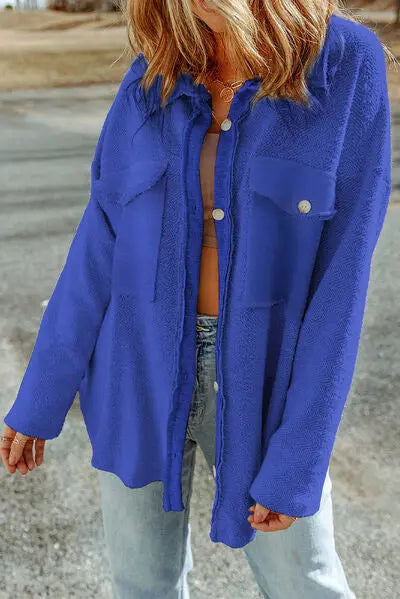 Blue Zone Planet |  Pocketed Button Up Droppped Shoulder Jacket BLUE ZONE PLANET