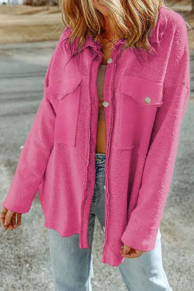 Blue Zone Planet |  Pocketed Button Up Droppped Shoulder Jacket BLUE ZONE PLANET
