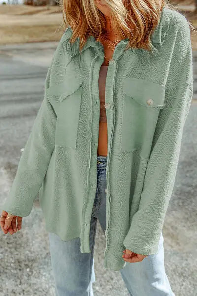 Blue Zone Planet |  Pocketed Button Up Droppped Shoulder Jacket BLUE ZONE PLANET