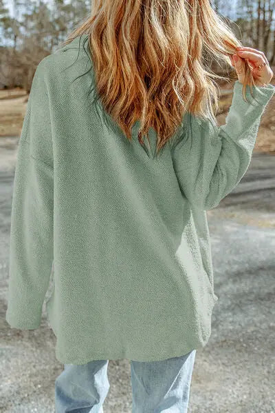 Blue Zone Planet |  Pocketed Button Up Droppped Shoulder Jacket BLUE ZONE PLANET