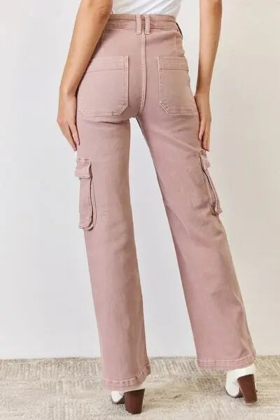 Blue Zone Planet |  RISEN Full Size High Rise Cargo Wide Leg Jeans BLUE ZONE PLANET