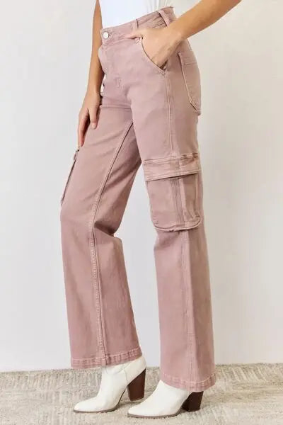 Blue Zone Planet |  RISEN Full Size High Rise Cargo Wide Leg Jeans BLUE ZONE PLANET