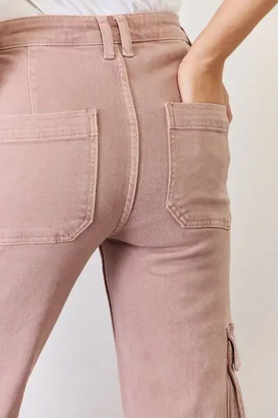 Blue Zone Planet |  RISEN Full Size High Rise Cargo Wide Leg Jeans BLUE ZONE PLANET