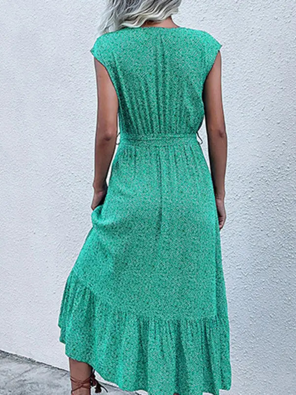 Blue Zone Planet |  Resort style printed ditsy short sleeve midi dress BLUE ZONE PLANET