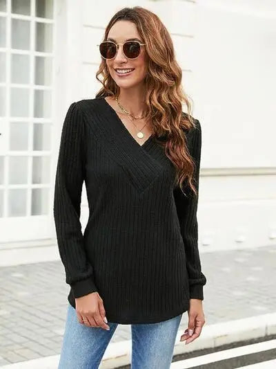 Blue Zone Planet |  Ribbed Surplice Long Sleeve T-Shirt BLUE ZONE PLANET