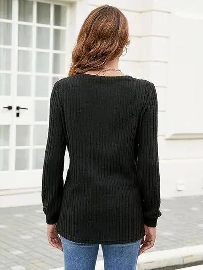 Blue Zone Planet |  Ribbed Surplice Long Sleeve T-Shirt BLUE ZONE PLANET