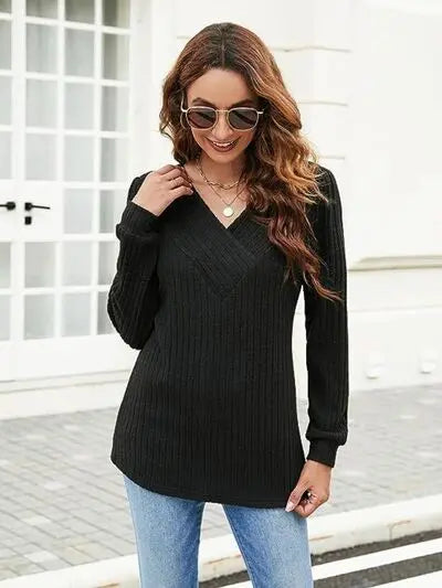 Blue Zone Planet |  Ribbed Surplice Long Sleeve T-Shirt BLUE ZONE PLANET