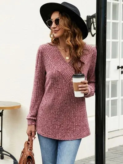 Blue Zone Planet |  Ribbed Surplice Long Sleeve T-Shirt BLUE ZONE PLANET