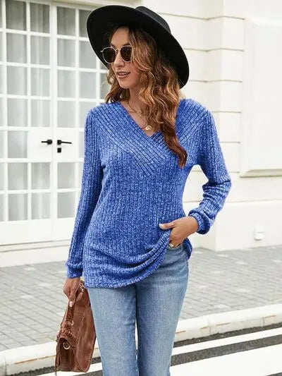 Blue Zone Planet |  Ribbed Surplice Long Sleeve T-Shirt BLUE ZONE PLANET