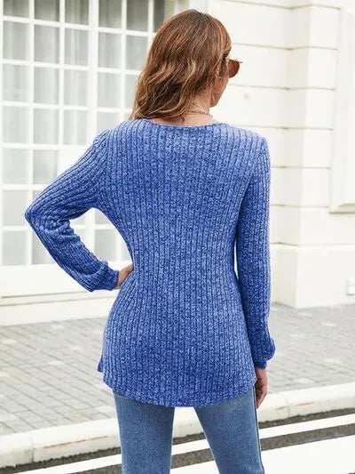 Blue Zone Planet |  Ribbed Surplice Long Sleeve T-Shirt BLUE ZONE PLANET
