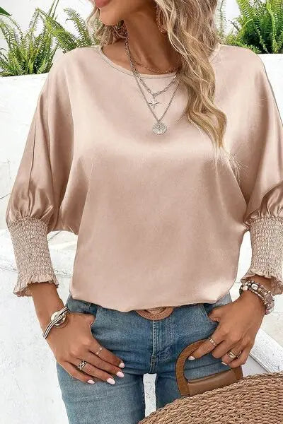 Blue Zone Planet |  Round Neck Batwing Sleeve Blouse BLUE ZONE PLANET