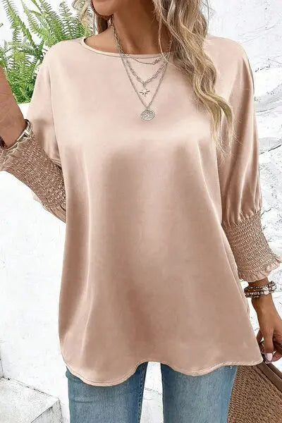 Blue Zone Planet |  Round Neck Batwing Sleeve Blouse BLUE ZONE PLANET