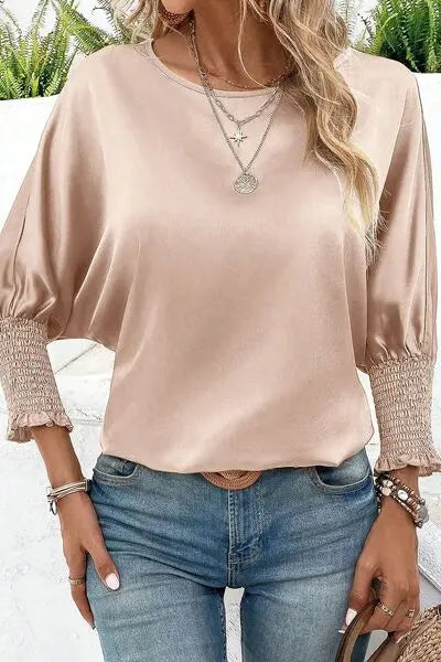 Blue Zone Planet |  Round Neck Batwing Sleeve Blouse BLUE ZONE PLANET