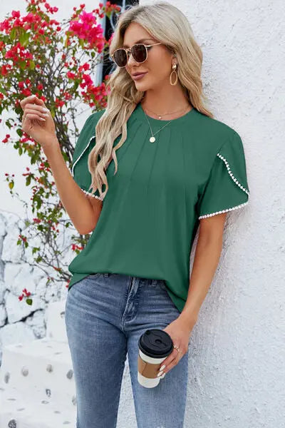 Blue Zone Planet |  Round Neck Petal Sleeve T-Shirt BLUE ZONE PLANET