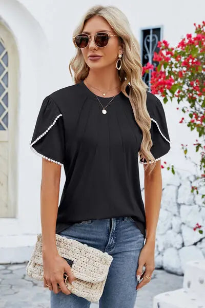 Blue Zone Planet |  Round Neck Petal Sleeve T-Shirt BLUE ZONE PLANET