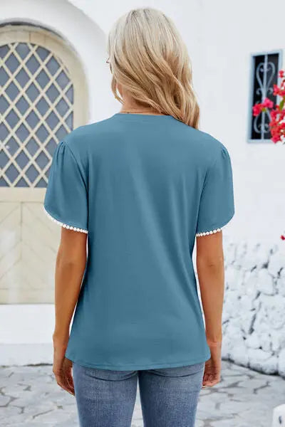 Blue Zone Planet |  Round Neck Petal Sleeve T-Shirt BLUE ZONE PLANET