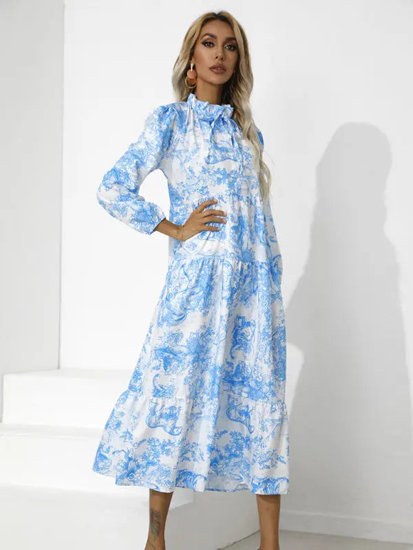 Blue Zone Planet |  Round Neck Print Loose Cropped Sleeve Dress BLUE ZONE PLANET