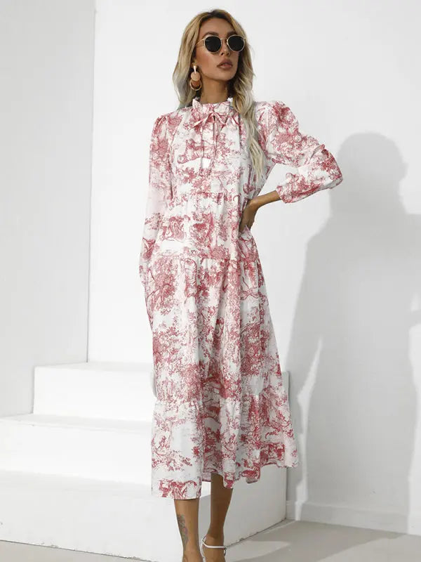 Blue Zone Planet |  Round Neck Print Loose Cropped Sleeve Dress BLUE ZONE PLANET