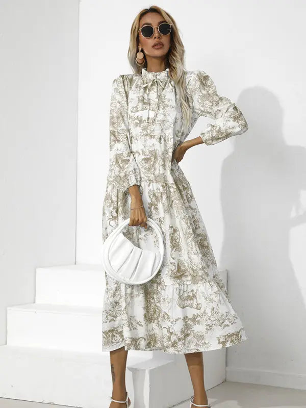 Blue Zone Planet |  Round Neck Print Loose Cropped Sleeve Dress BLUE ZONE PLANET