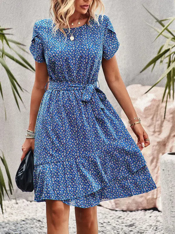 Blue Zone Planet |  Round neck dress tie waist clothing BLUE ZONE PLANET