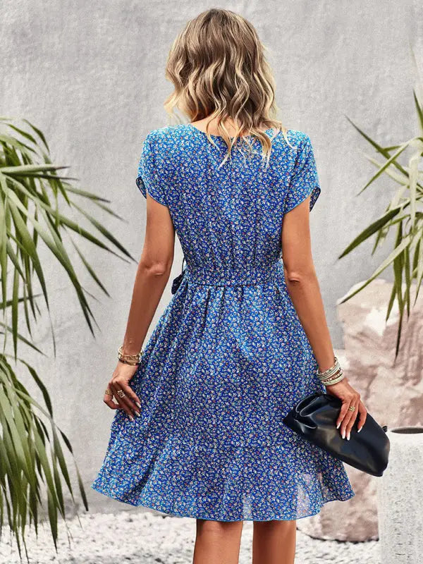 Blue Zone Planet |  Round neck dress tie waist clothing BLUE ZONE PLANET
