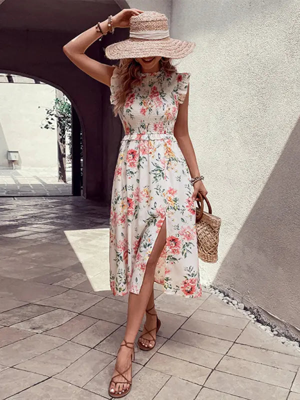 Blue Zone Planet |  Ruffled sleeveless floral print dress BLUE ZONE PLANET