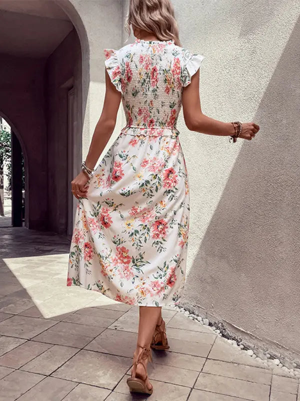 Blue Zone Planet |  Ruffled sleeveless floral print dress BLUE ZONE PLANET