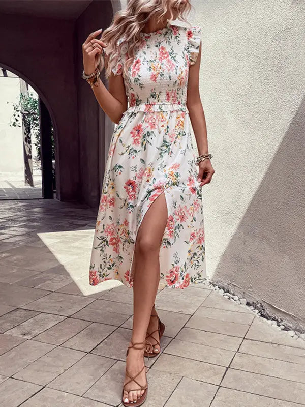 Blue Zone Planet |  Ruffled sleeveless floral print dress BLUE ZONE PLANET