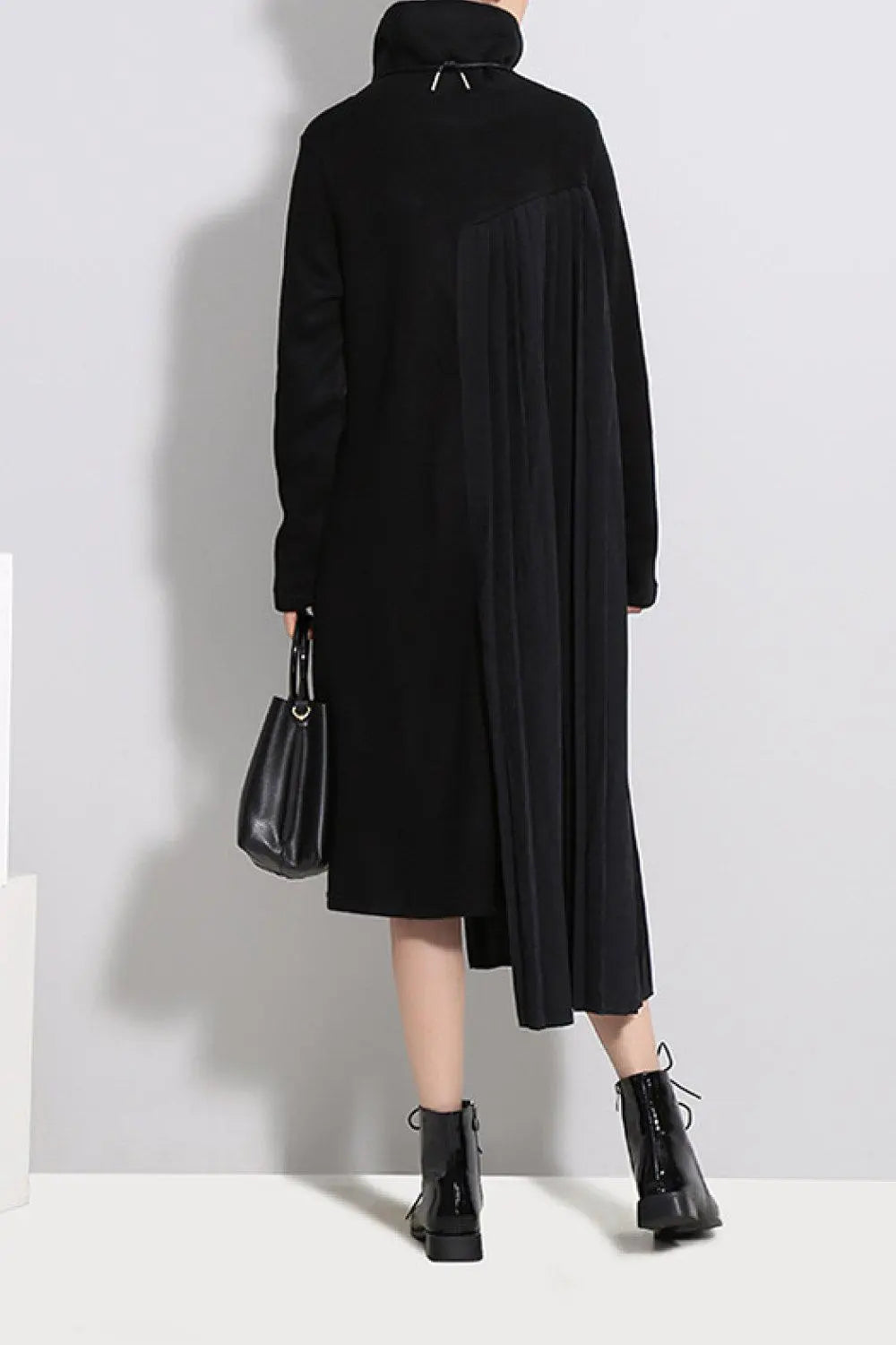 Blue Zone Planet |  STELLA MARINA COLLEZIONE Pleated Funnel Neck Midi Sweater Dress BLUE ZONE PLANET