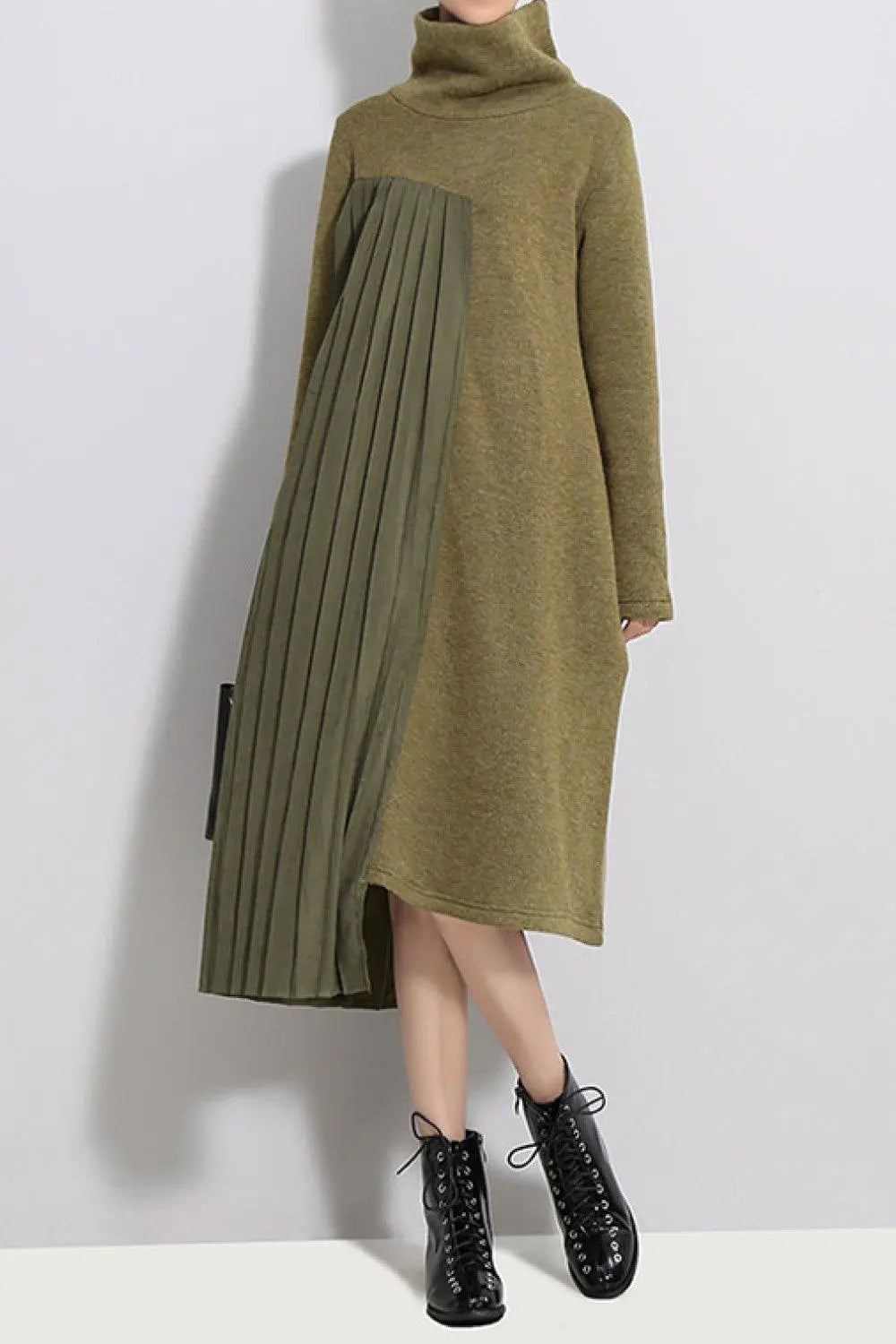 Blue Zone Planet |  STELLA MARINA COLLEZIONE Pleated Funnel Neck Midi Sweater Dress BLUE ZONE PLANET