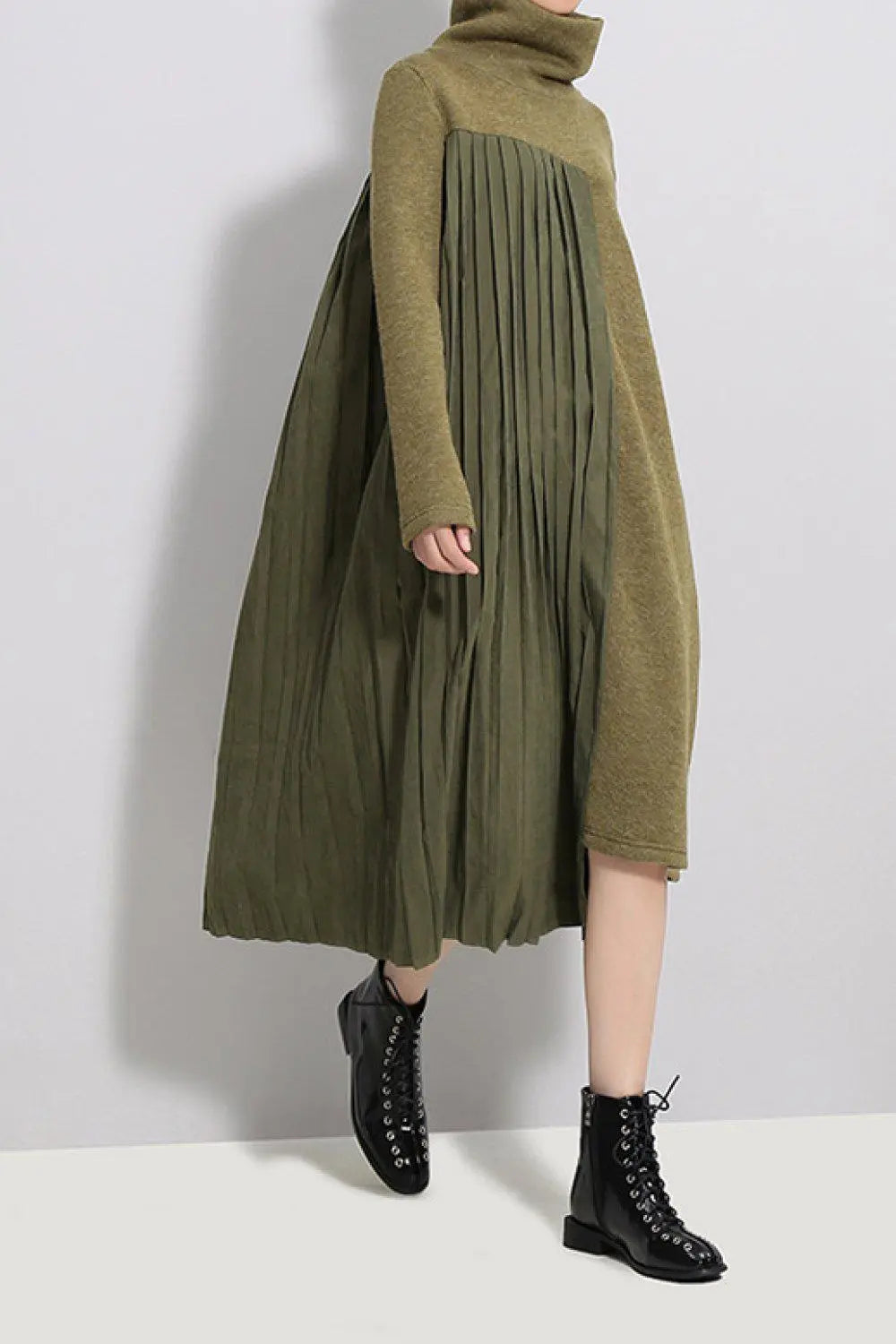 Blue Zone Planet |  STELLA MARINA COLLEZIONE Pleated Funnel Neck Midi Sweater Dress BLUE ZONE PLANET
