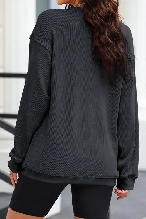 Blue Zone Planet |  Sequin Candy Cane Round Neck Sweatshirt BLUE ZONE PLANET