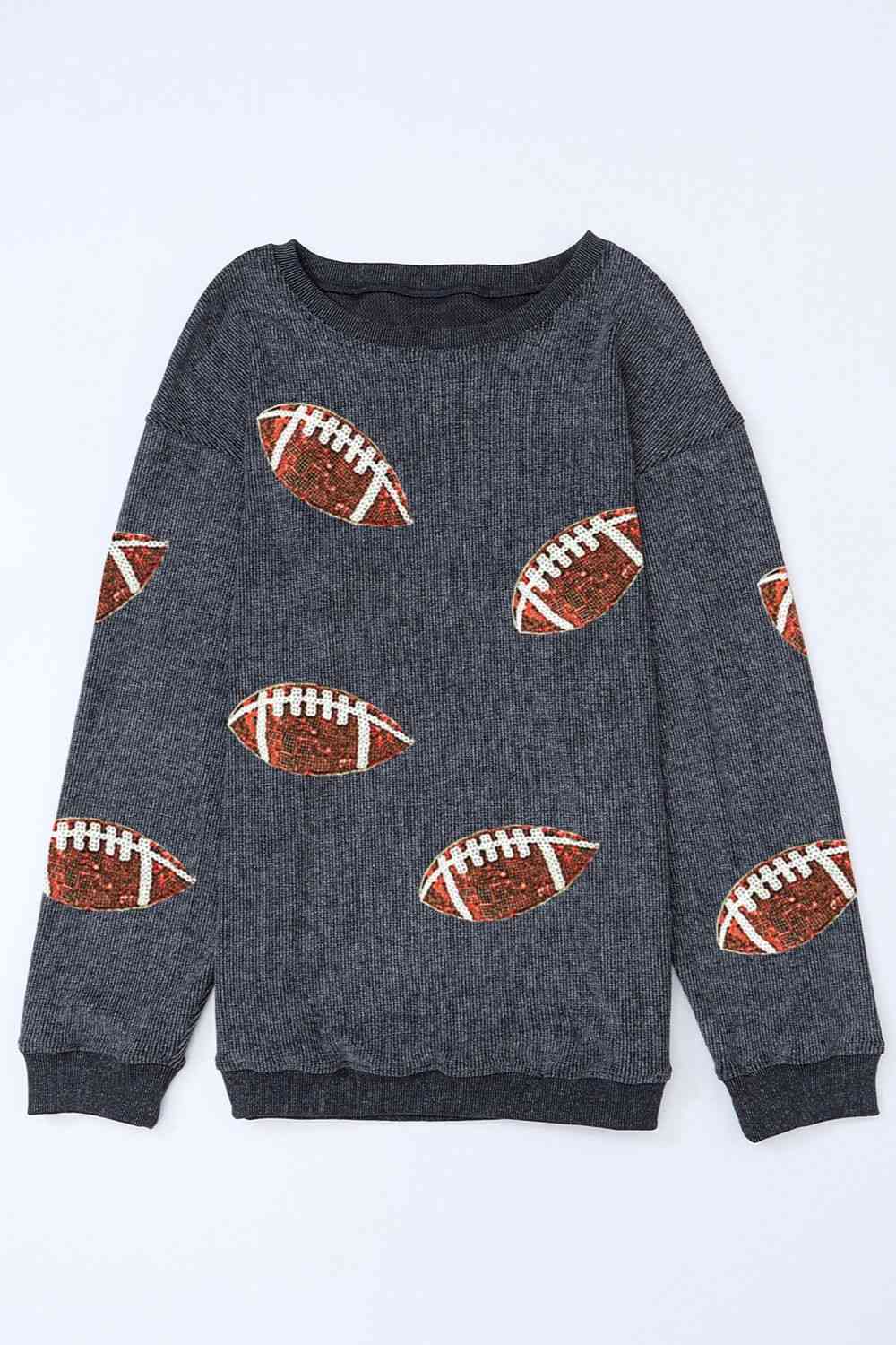 Blue Zone Planet |  Sequin Football Patch Corduroy Sweatshirt BLUE ZONE PLANET