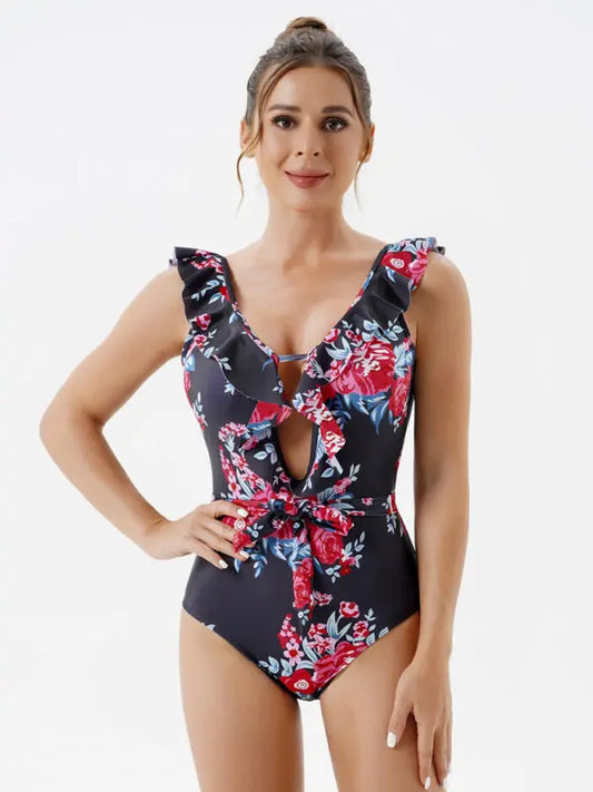 Blue Zone Planet |  Skinny Backless Floral Print One Piece Swimsuit BLUE ZONE PLANET