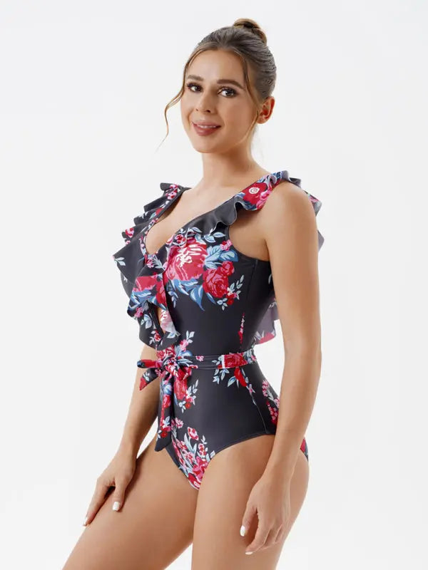 Blue Zone Planet |  Skinny Backless Floral Print One Piece Swimsuit BLUE ZONE PLANET
