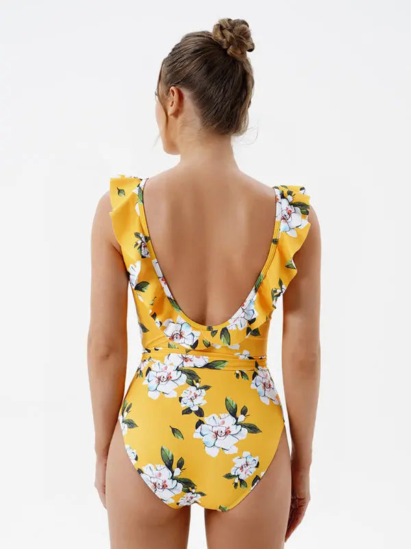Blue Zone Planet |  Skinny Backless Floral Print One Piece Swimsuit BLUE ZONE PLANET