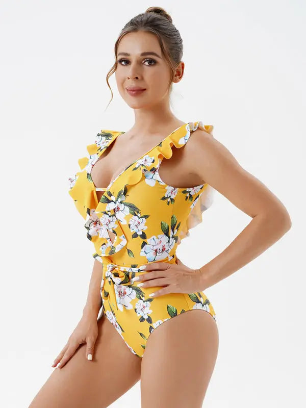 Blue Zone Planet |  Skinny Backless Floral Print One Piece Swimsuit BLUE ZONE PLANET