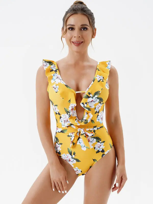 Blue Zone Planet |  Skinny Backless Floral Print One Piece Swimsuit BLUE ZONE PLANET