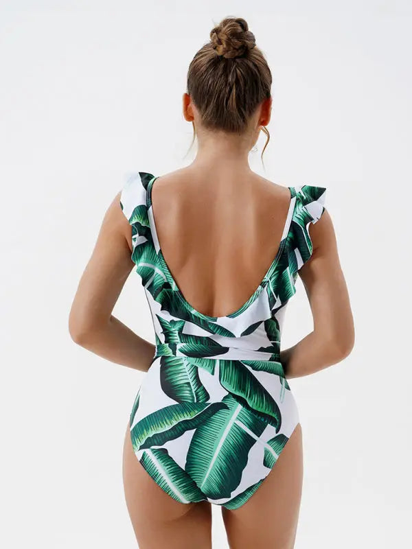Blue Zone Planet |  Skinny Backless Floral Print One Piece Swimsuit BLUE ZONE PLANET