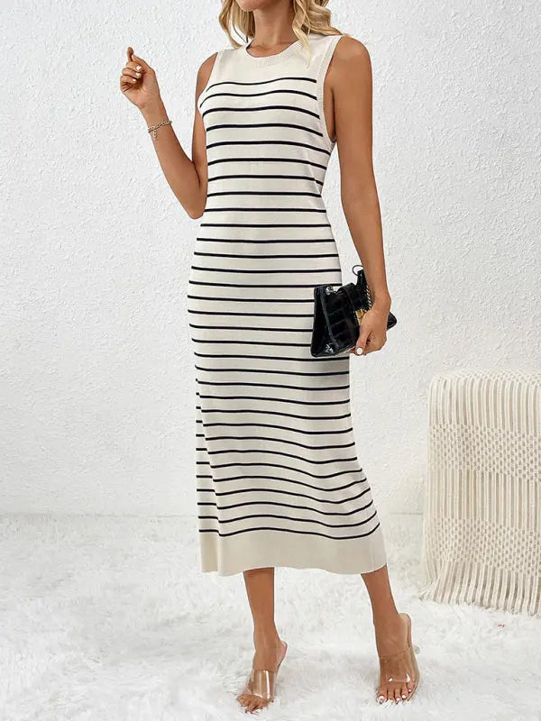 Blue Zone Planet |  Sleeveless patchwork pullover striped sweater BLUE ZONE PLANET