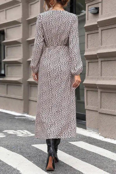 Blue Zone Planet |  Slit Printed Surplice Balloon Sleeve Dress BLUE ZONE PLANET
