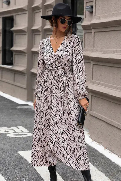 Blue Zone Planet |  Slit Printed Surplice Balloon Sleeve Dress BLUE ZONE PLANET