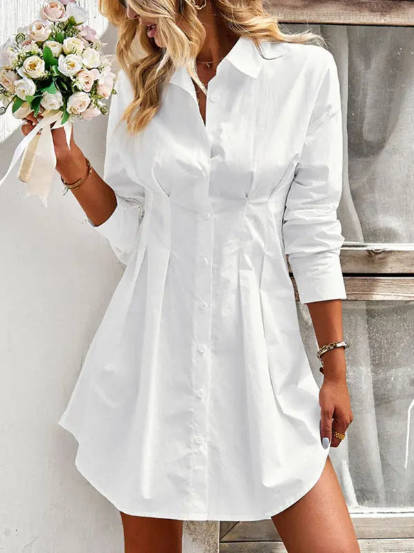 Blue Zone Planet |  Solid Color Shirt Dress BLUE ZONE PLANET