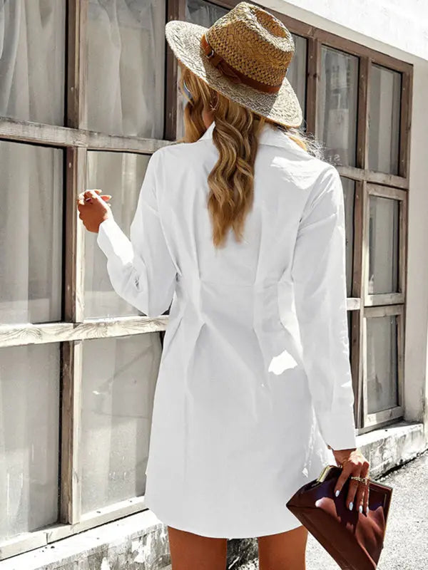 Blue Zone Planet |  Solid Color Shirt Dress BLUE ZONE PLANET